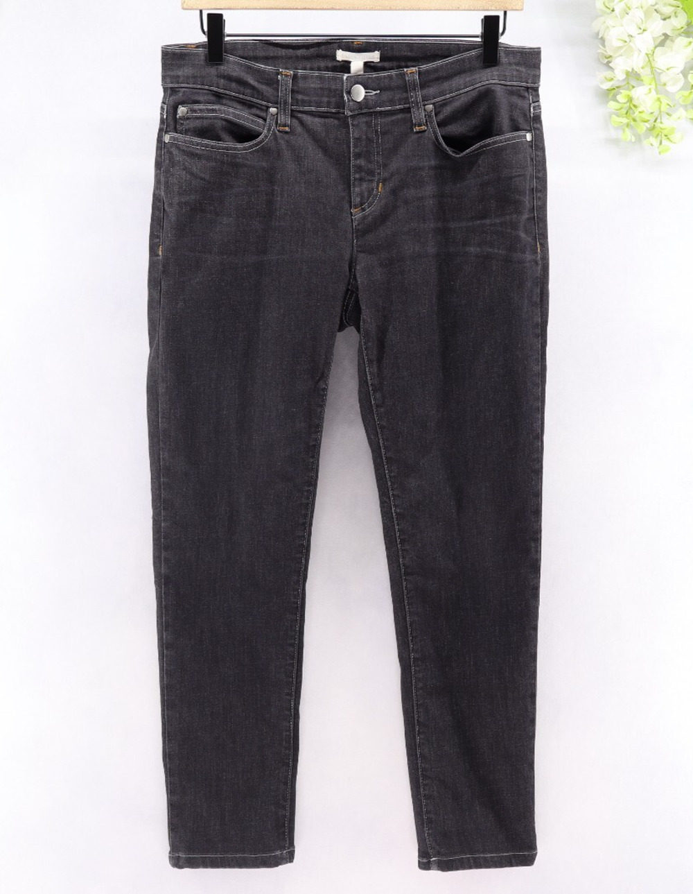 Eileen Fisher 8 Petite Organic Cotton Mid Rise Skinny Jeans Washed Black Gray
